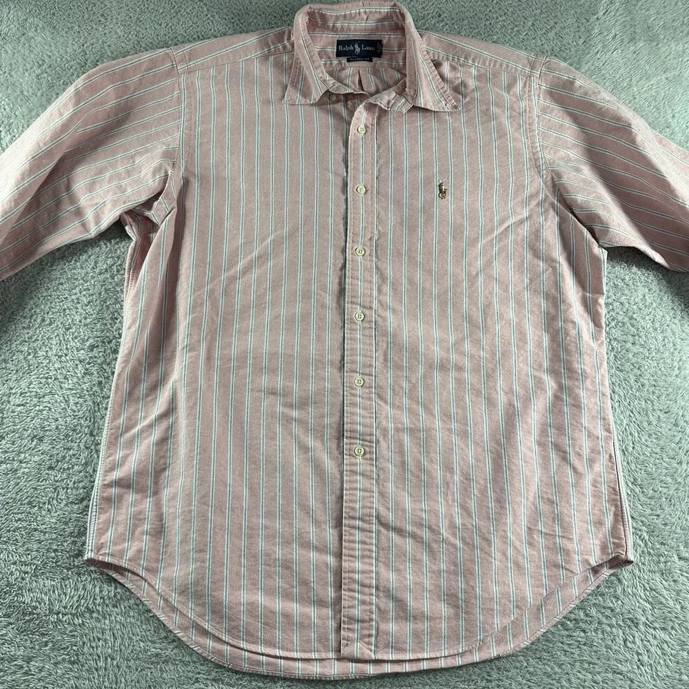 Polo Ralph‎ Lauren Shirt Mens 16.5 Pink Stripe Flesh Pony Long Sleeve Button Up